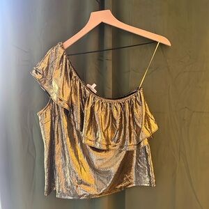 Gold shimmer one shoulder top